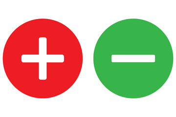 Plus, minus, add and subtract icon set in simple and stroke style in circle with black and white color. Plus and minus or add and subtract flat icons for apps and websites. Plus and minus sign set.