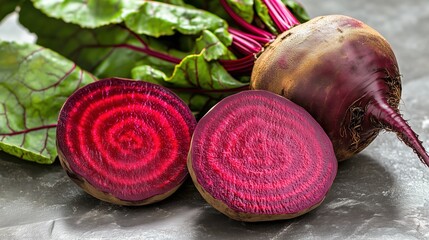 Beets fresh from the garden with vibrant colors, captured in natural light in a rustic kitchen setting