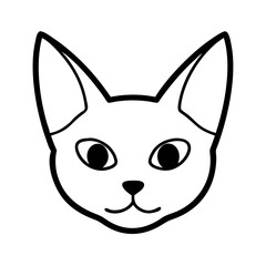 Obraz premium Cat Head Outline Front Facing with Pointy Ears and Almond Shaped Eyes for Pet and Animal Designs