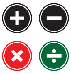 Obraz premium Isolate Black Math Icon set, Plus, Minus, Multiply, Divide Outline Icons symbol, Math and Education illustration, Modern minimal Graphic elements, Vector stock