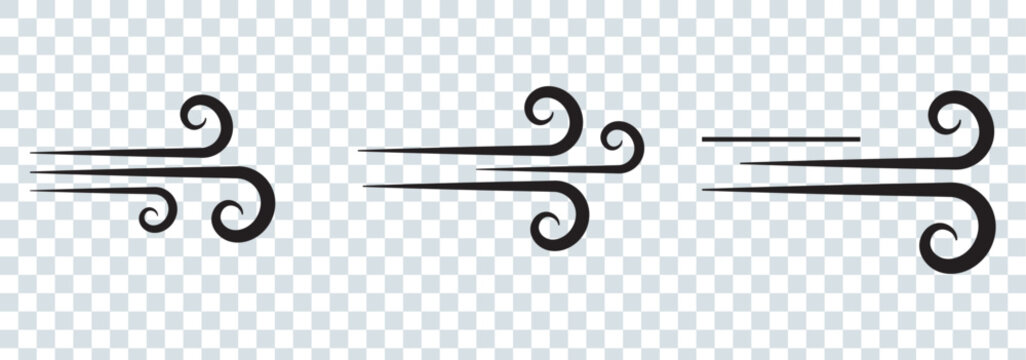 Set wind blow line icon. Blowing wind outline icons. Windy weather symbol, logo - vector