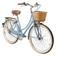 vintage bicycle, light blue frame, isolated on transparent background.