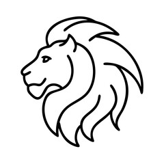 Simple Lion Head Outline Icon with Flowing Mane Silhouette Vector Design Logo