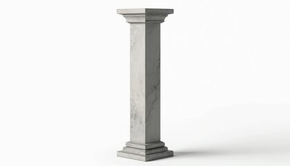 Fototapeta premium Single stone Doric column isolated on white. Ancient architecture element for building, construction. Roman greek style support structure pillar. Classic design, historical, monument, antique.