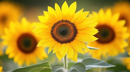 Obraz premium Sunflowers blooming in a vibrant field during late summer, capturing the warmth of sunlight and nature's beauty