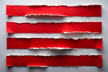 Torn red paper strips, white background