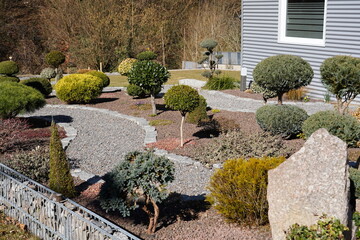 Obraz premium Garten mit Ziersträuchern und Kiesweg