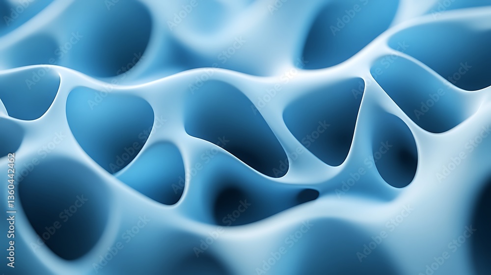 Aufkleber abstract blue 3d render of a spongy organic structure with interconnected cavities and pores