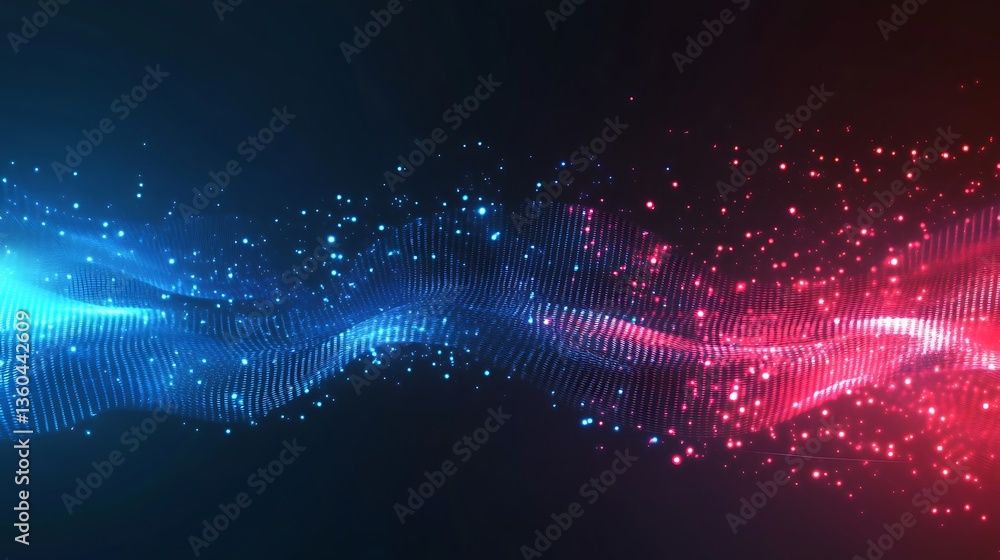 Poster Abstract Blue and Red Particle Wave Background Digital Art Illustration