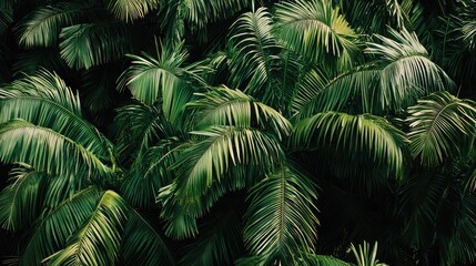 Lush tropical palm leaves, dense foliage, nature background, nature backdrop, ideal for presentations