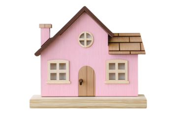 Pink Wooden Toy House, Isolated on White Background
