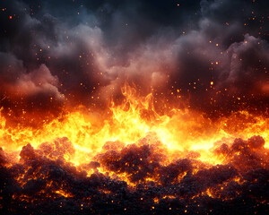 Fiery Inferno Raging Beneath Stormy Skies