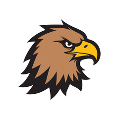 Black and white illustration, stylized eagle head, sharp beak, fierce eye, bold graphic design 