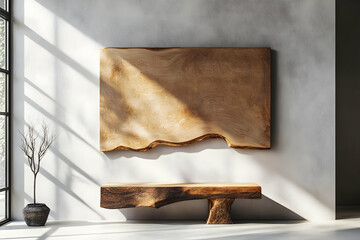 Artwork bench and light in modern interior space