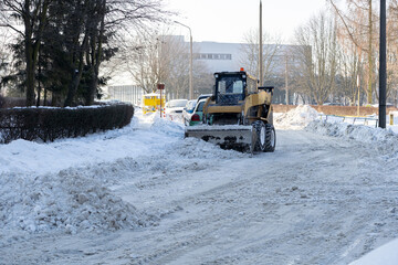 Heavy Snow Plow Working Hard to Clear Roads Effectively During the Winter Season