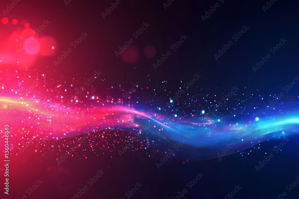 Leinwandbilder abstract red and blue wave background with glowing particles and bokeh lights