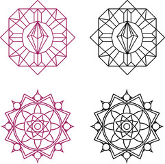 set of four geometric shapes crystal mandala design new 2025