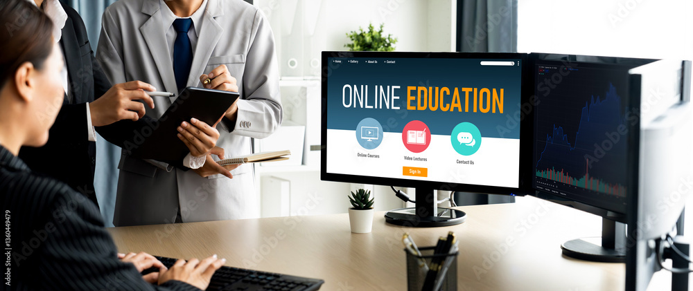 Poster e-learning website with brisk sofware for student to study online on the internet network