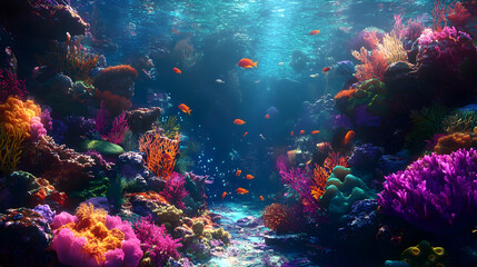 Naklejka premium Vibrant coral reef with colorful marine life showcasing underwater biodiversity