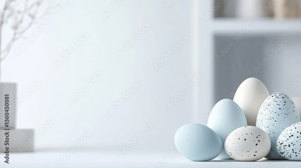 Poster colorful decorative eggs arranged on a light surface creating a calm spring atmosphere in a modern s