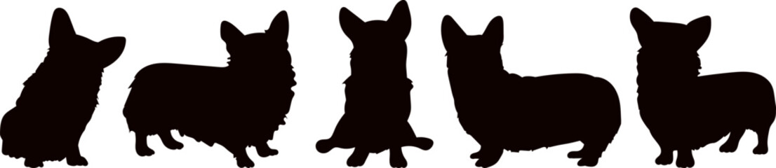 Corgi breed dogs set silhouette, vector