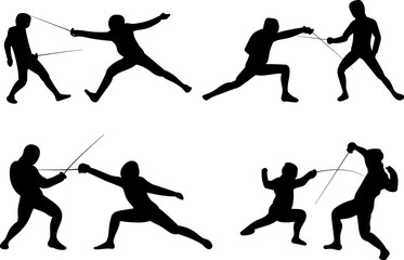fencers set silhouette, vector