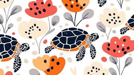 Sea Turtles  Flowers Pattern.