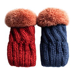 A Pair of Chunky Knit Arm Warmers in Maroon Isolated on Transparent Background