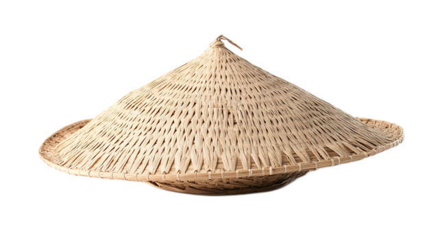 Traditional Handcrafted Straw Hat with Wide Brim for Sun Protection and Agricultural Use in Natural Setting