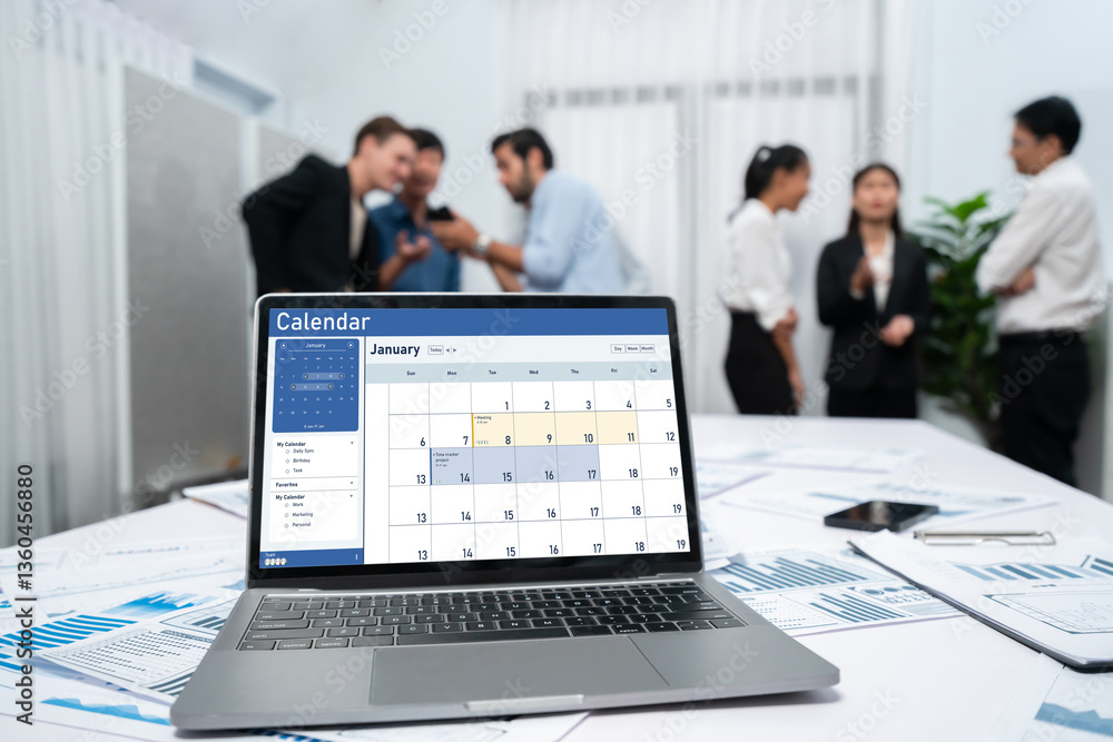 Poster Calendar on computer software application for schedule planning for personal organizer and online business brisk