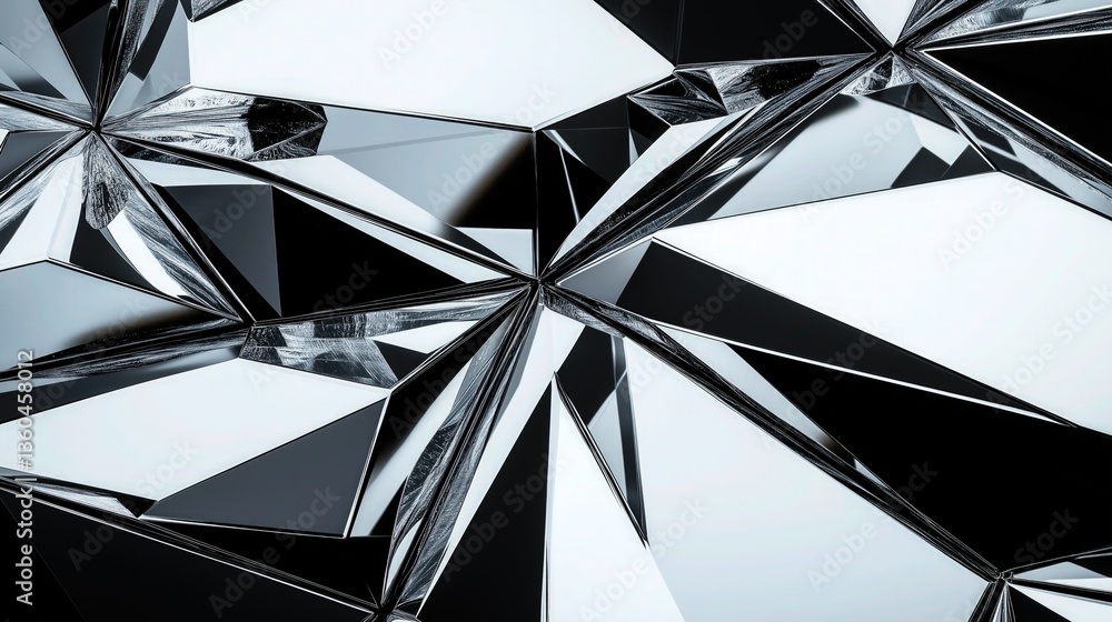 Wall mural a sleek modern design showcasing 3d silver and black acrylic crystal mirrors, arranged in an abstrac