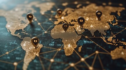 World map with location markers showcasing global connectivity and data trends in modern geography