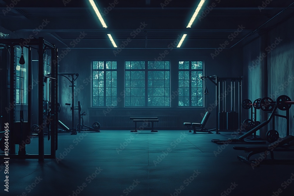 Poster an empty modern gym with fitness equipment, creating an inviting and motivating space for exercise