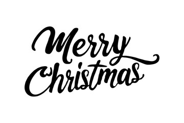 Fototapeta premium Merry Christmas text in calligraphy style on white background. Concept of holiday greeting