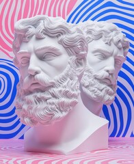 The concept of contemporary art is showcased through a surreal collage incorporating an antique statue head, embodying modern unusual art
