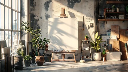 Colorful Abstract Art and Rustic Caf&eacute; Settings with Vibrant Energy and Natural Surroundings