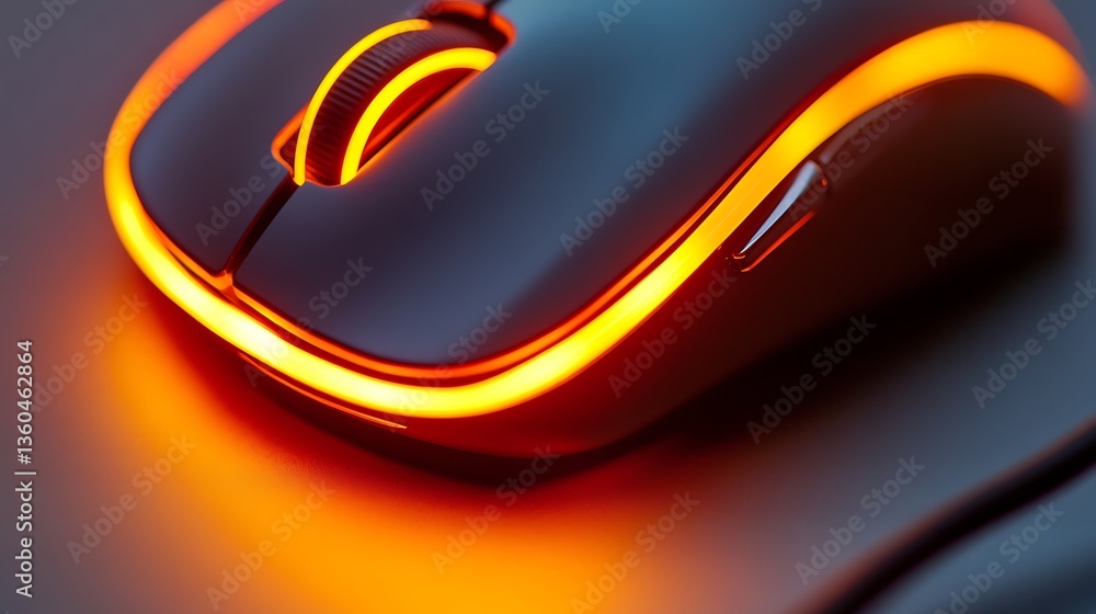 Poster a close-up of a modern gaming mouse with an illuminated design.