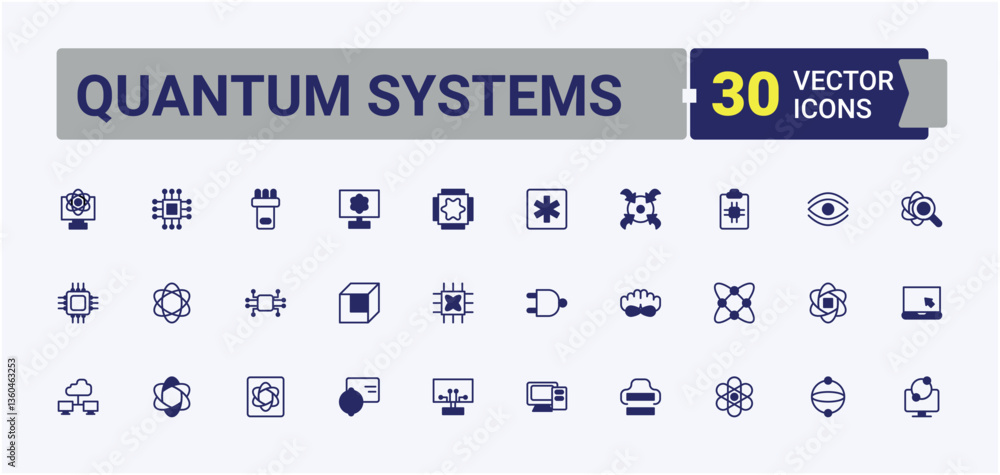 Poster quantum systems modern icon. contains such icons as science, physics, engineering, quantum. quantum 