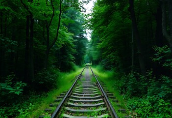 Railway Tracks Through a Lush Green Forest