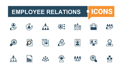Employee Relations vector icon set. Containing employment, recruitment, hr, resource, team, man and more. Human Resources line icon set. Set of line pictogram. Solid line editable stroke.
