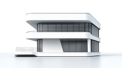 A sleek white building with rounded edges and large windows.