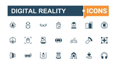 Digital Reality linear icon. Contains related to future, ar, intelligence, tech, cyberspace, virtual and more. Meta Verse icon collection. Trendy minimal icons. Solid line editable stroke.