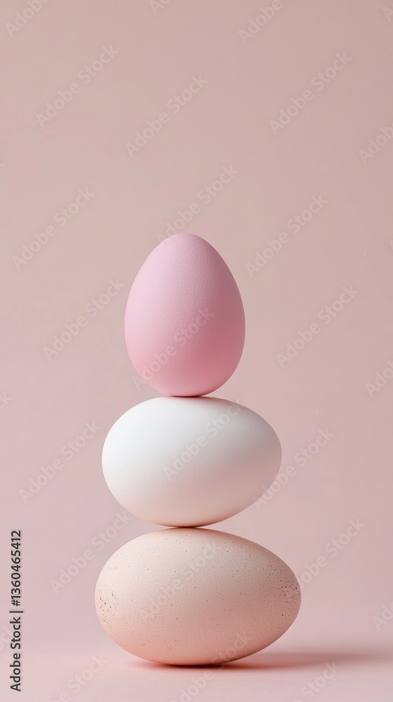 Poster stacked pastel eggs create a visually appealing arrangement on a soft pink background highlighting s