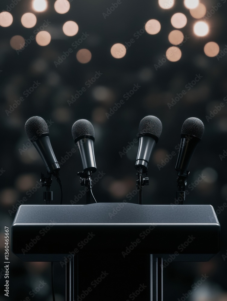 Poster Political podium set for a significant address in a powerful and modern setting during a highly anticipated event with an engaged audience Generative AI