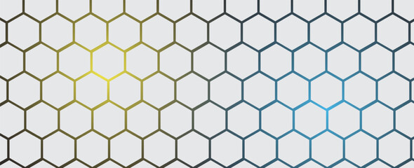 Geometric hexagonal grid pattern with a subtle gradient effect in yellow and blue on a light background, creating a modern and futuristic design