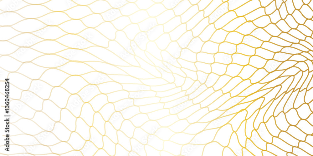 Wall mural abstract golden mesh pattern on a white background with a wavy, organic design and gradient effect