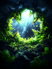 Fototapeta premium Forest Canopy Rift Light Beams Through Jungle