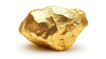 A shiny golden ore placed on a light - colored background, high - quality 3D render, metallic texture