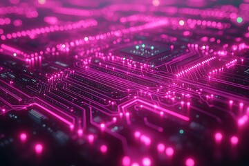 Obraz premium Pink glowing circuit board tech.