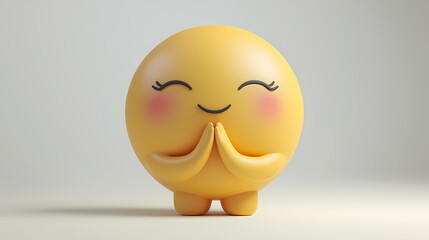 Smiling yellow emoji expressing gratitude with clasped hands